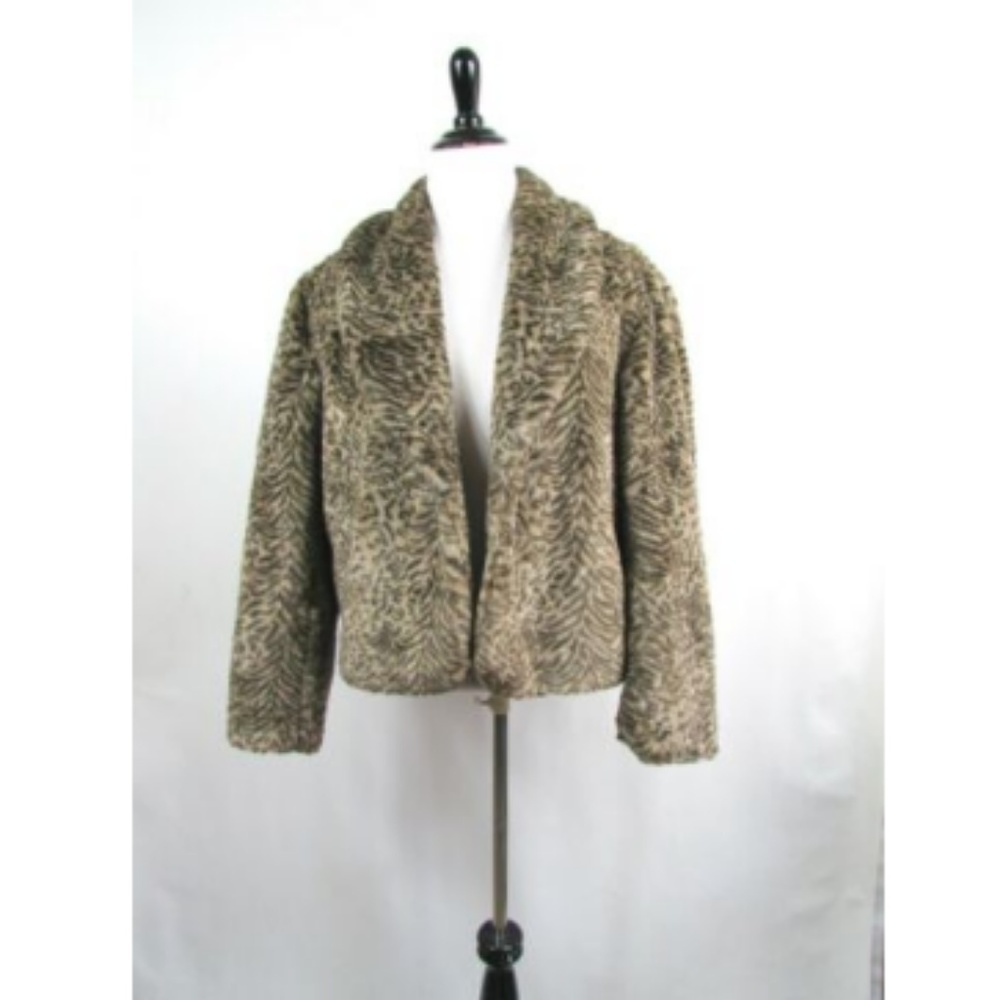 Chicos Animal Print Leopard Tiger Faux Fur Jacket